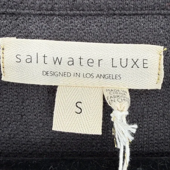 SALTWATER LUXE TEXTURED BLACK BUTTON DOWN SHIRT SHACKET SMALL NWT OVERSIZED - Picture 5 of 8